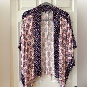 Eyeshadow Small Open Front Kimono Cover Up Blue Multi Boho Coastal Cowgirl